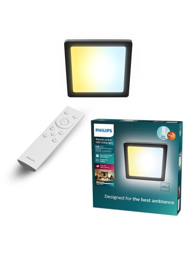 Plafón cuadrado negro valen, 13 w, 1550 im, 2200-6500 k, 295 x 37 x 295 mm