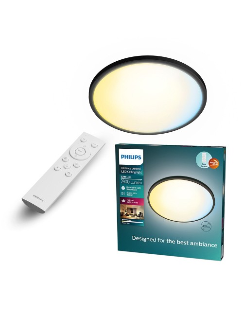 Plafón redondo negro valen, 22 w, 2900 im, 2200-6500 k, ø421 x 24 mm