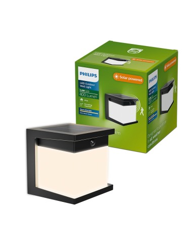 Aplique led solar diara, negro, 3,8 w, 400/10 im, 2700 k