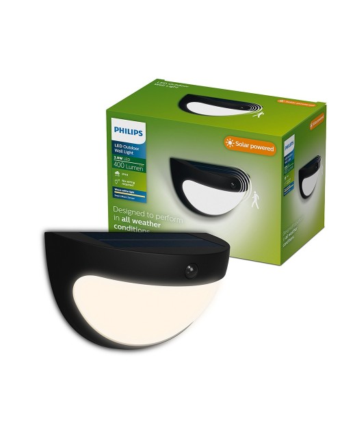 Aplique solar swyn negro 3,8 w, 400/10 im, 2700 k