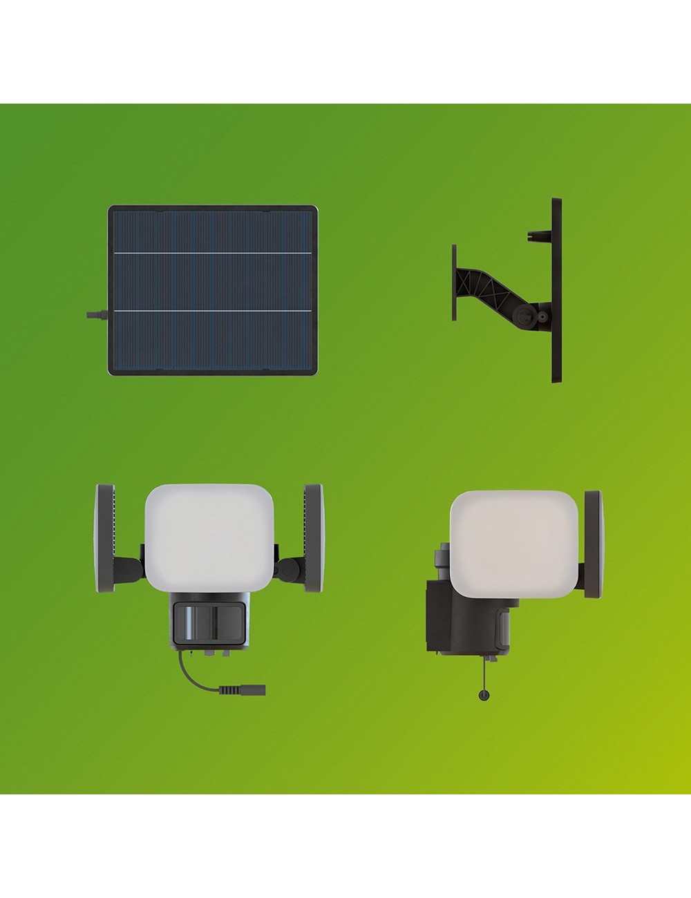 Luz de seguridad solar zyren negra, 24,5 w, 4000/50 im, 3000 k