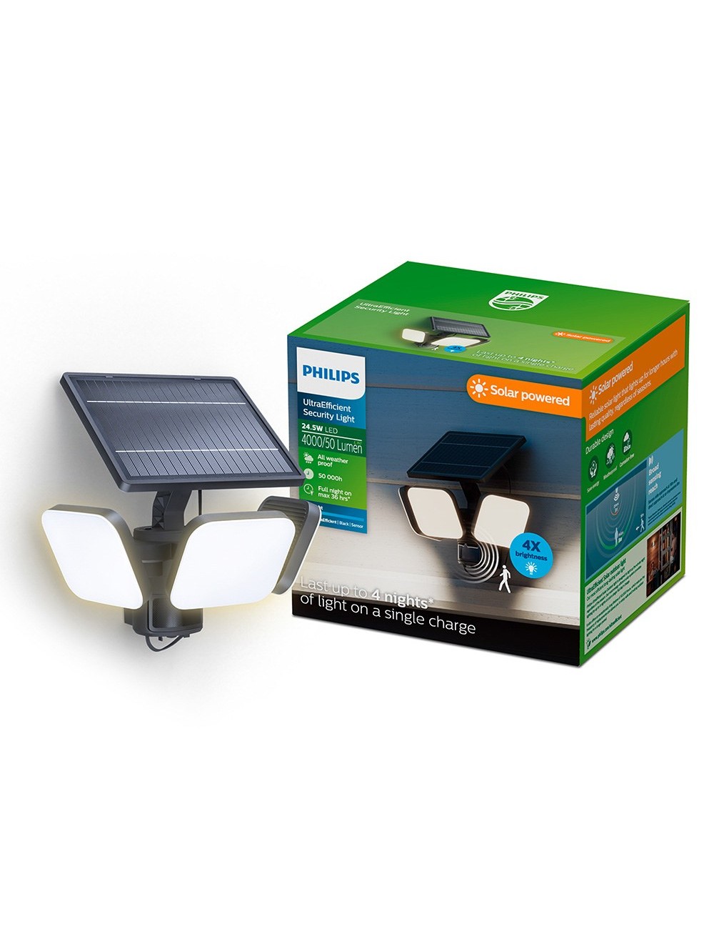 Luz de seguridad solar zyren negra 24,5 w, 4000/50 im, 5000 k
