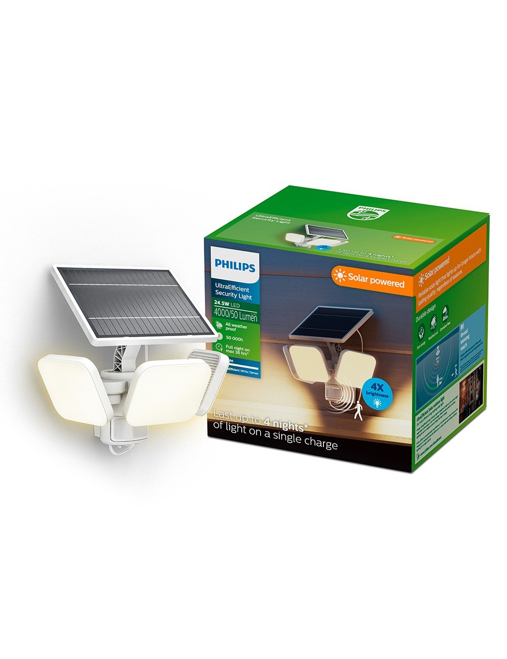 Luz de seguridad solar zyren blanca 24,5 w, 4000/50 im, 3000 k