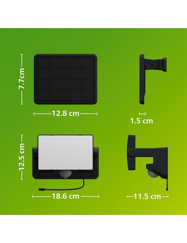 Luz de seguridad solar fyns negra 8,2 w, 1000/50 im, 3000 k