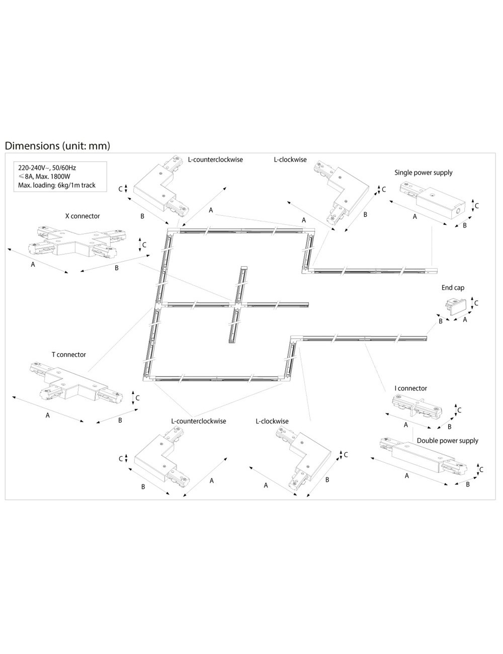 Sistema de riel easylink 3 proyectores, zilo, 5 w, negro