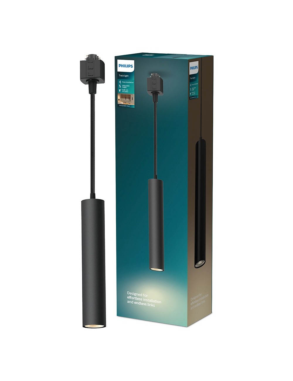 Lámpara de techo suspendida easylink, paxie gu10, negra, ø60 x 1550 mm