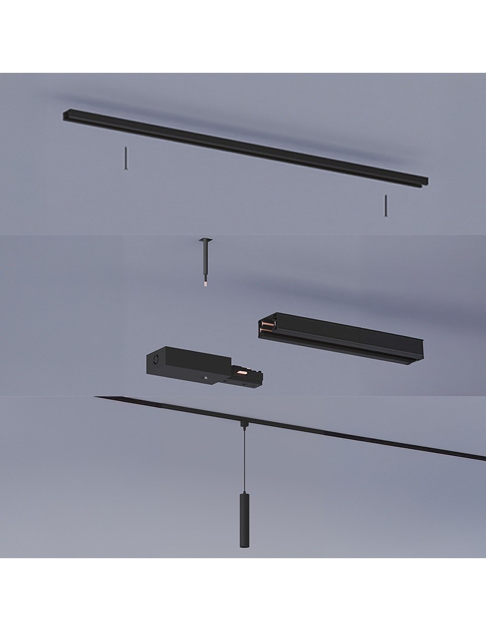 Lámpara de techo suspendida easylink, paxie gu10, negra, ø60 x 1550 mm