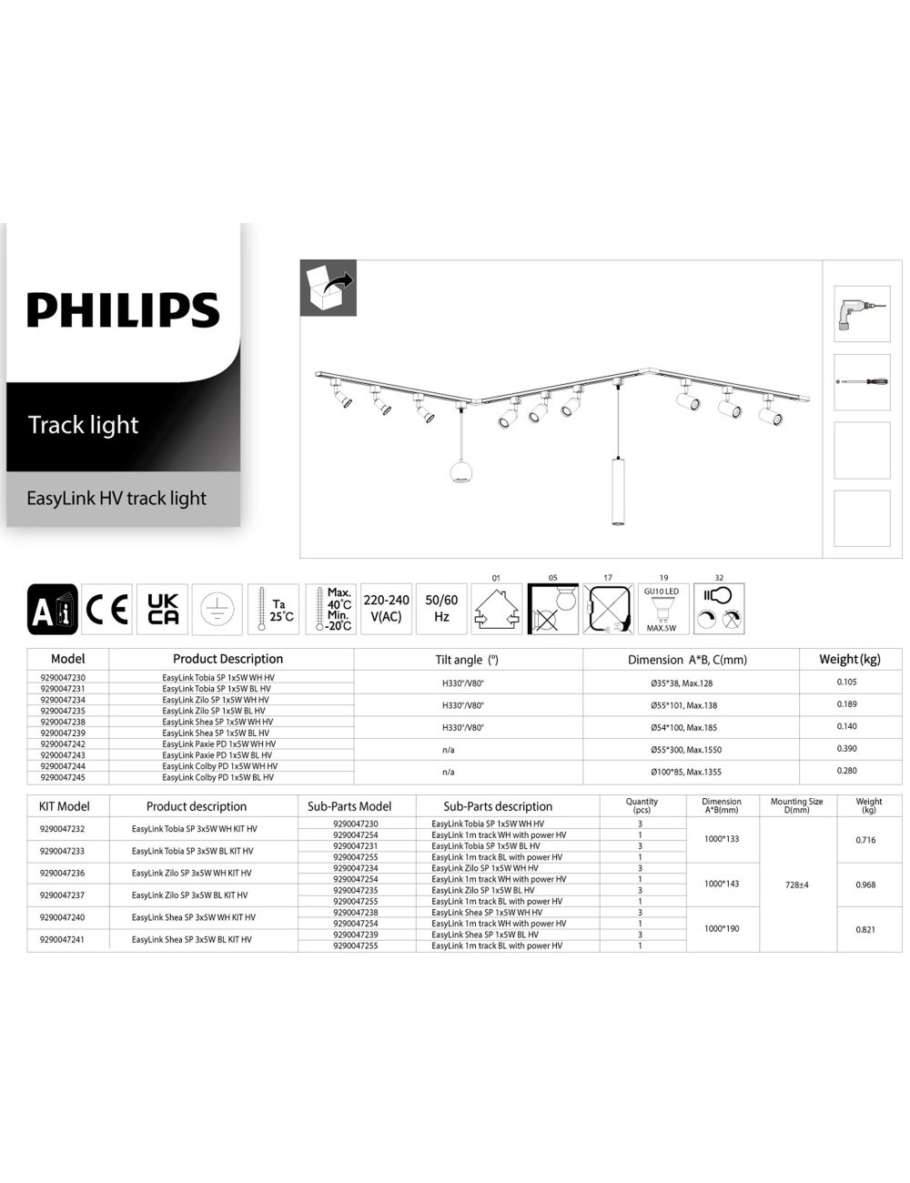 Lámpara easylink de techo, suspendida, paxie gu10, blanca, ø60 x 1550 mm