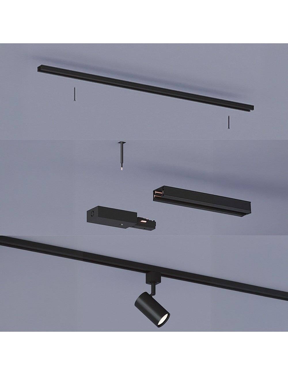Riel de extensión easylink 2 uds x 1 m con alimentación, negro