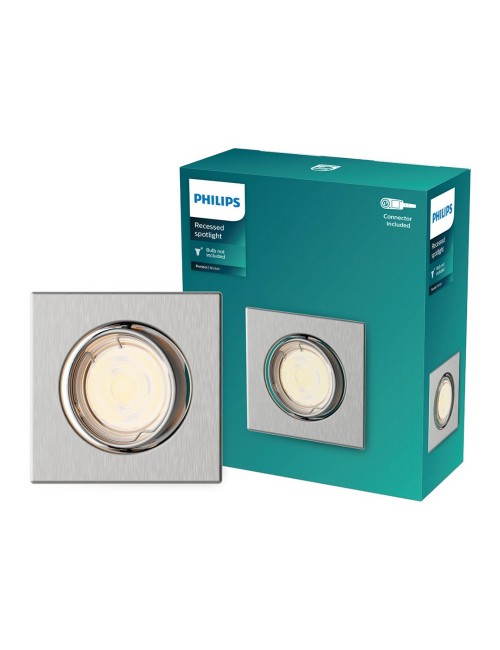 Aro empotrable cuadrado de metal, modelo peridot, basculante, gu10, níquel, 9 x 9 cm