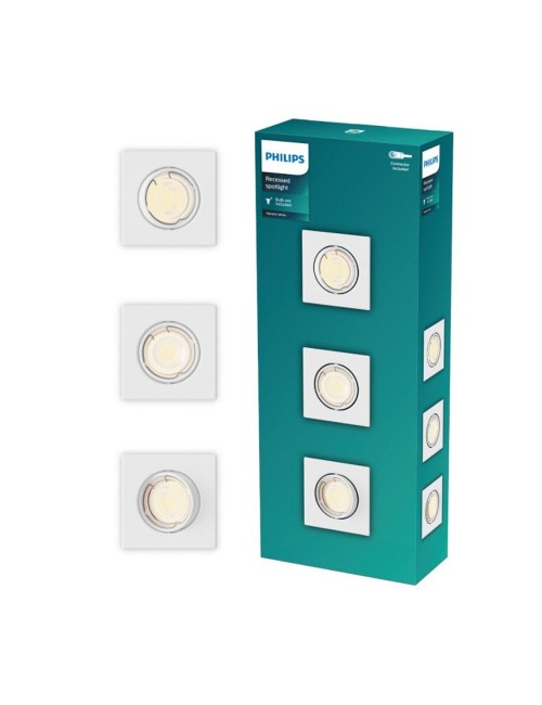 Aro empotrable cuadrado de metal, modelo peridot, basculante, gu10, blanco, 9 x 9 cm, 3 uds