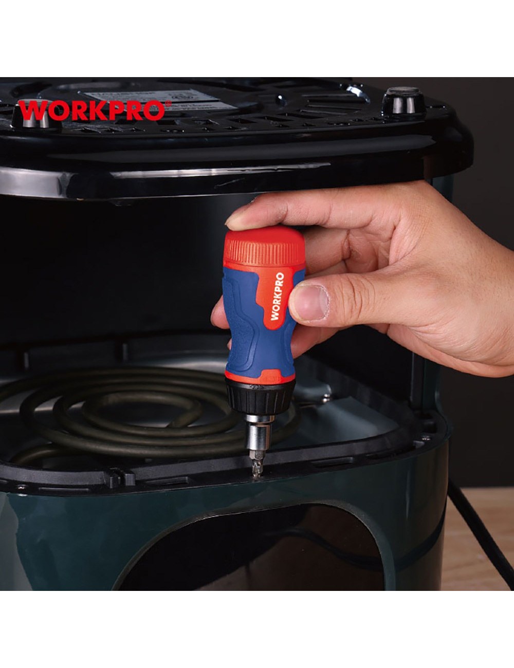 Destornillador corto de carraca, 8 en 1, 115 x 37 x 36,5 mm