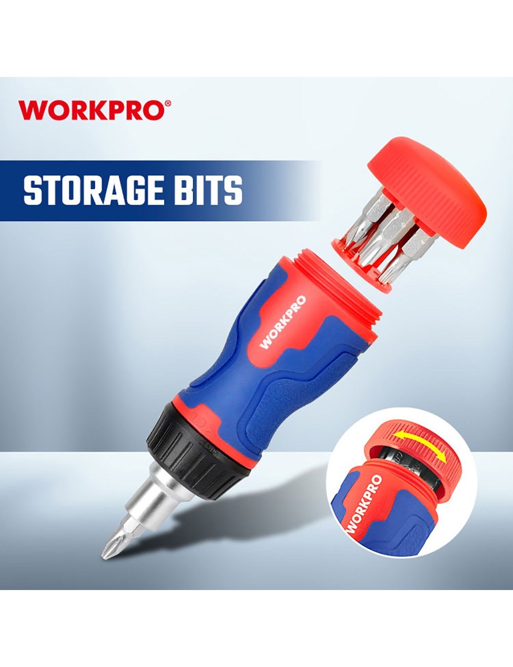 Destornillador corto de carraca, 8 en 1, 115 x 37 x 36,5 mm