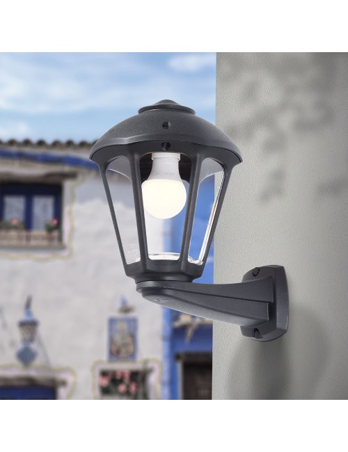 Farol pared con brazo nardo/giampy, transparente, e27, negro, 210 x 270 x 315 mm