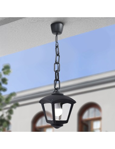 Farol techo con cadena sicar/roby, transparente, e27, negro, 195 x 195 x 700 mm