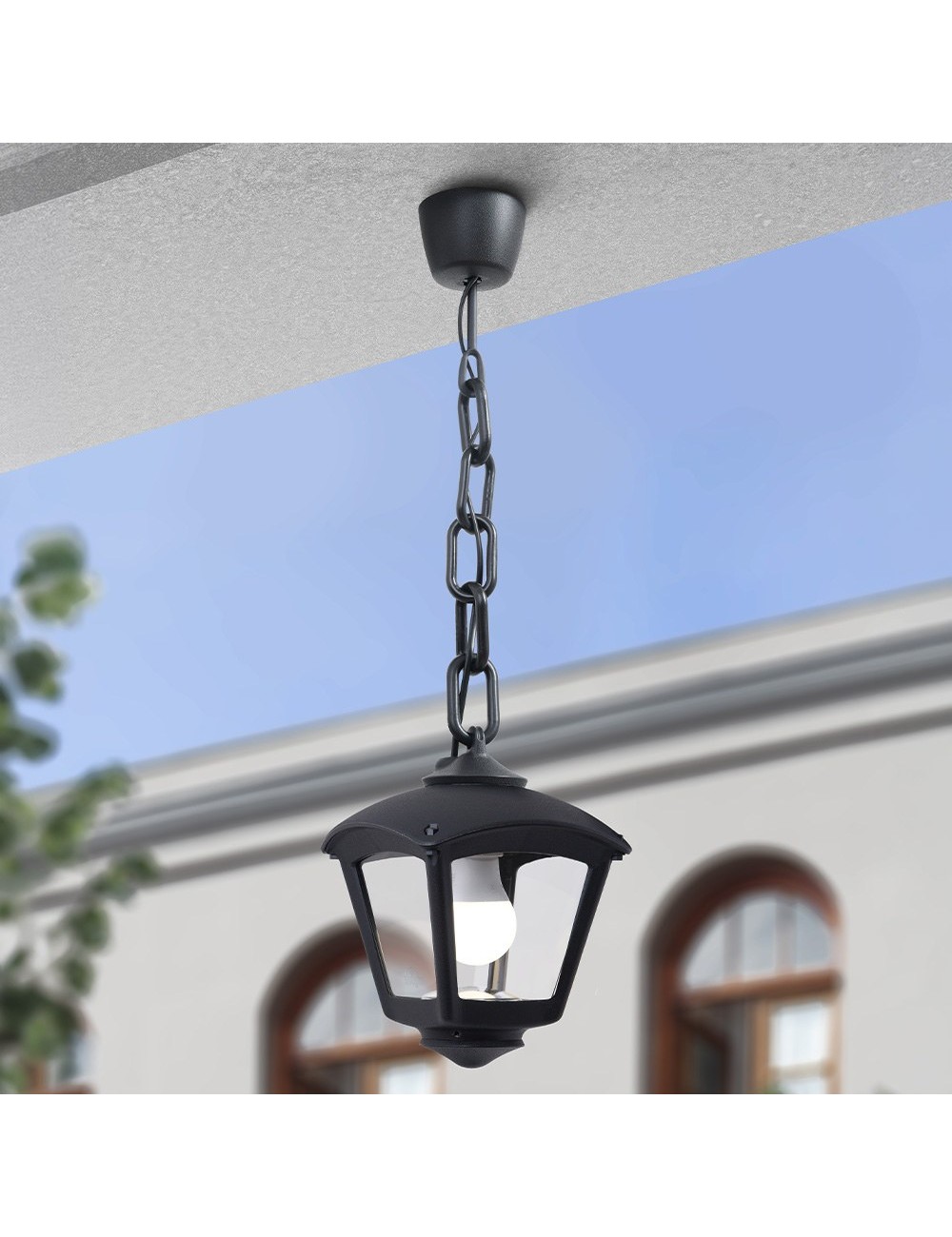 Farol techo con cadena sicar/roby, transparente, e27, negro, 195 x 195 x 700 mm