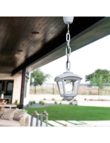 Farol techo con cadena sicar/roby, transparente, e27, blanco, 195 x 195 x 700 mm