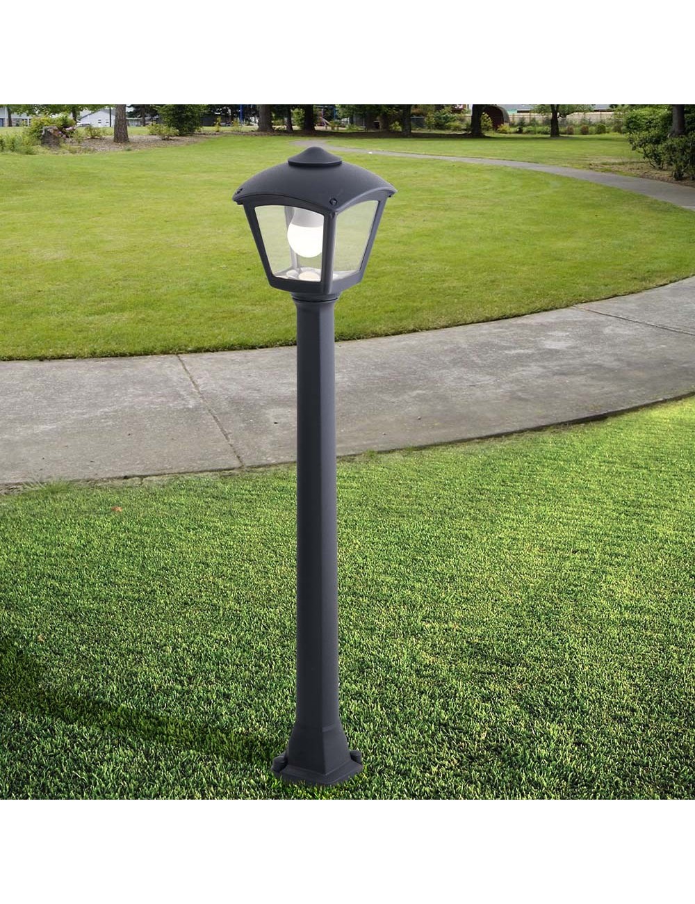 Farol baliza con poste giaffa/roby, transparente, e27, negro, 195 x 195 x 945 mm