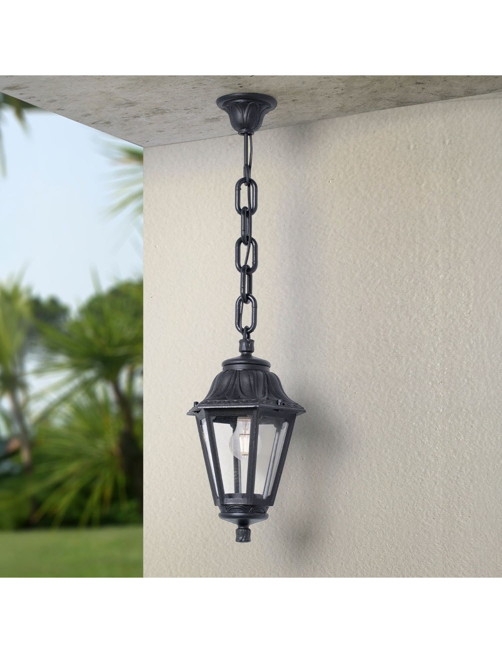 Farol techo con cadena sichem/anna, transparente, e27, negro, ø220 x 800 mm