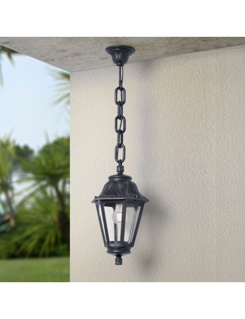 Farol techo con cadena sichem/anna, transparente, e27, negro, ø220 x 800 mm