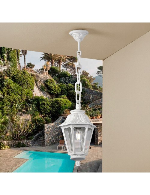 Farol techo con cadena sichem/anna, transparente, e27, blanco, ø220 x 800 mm