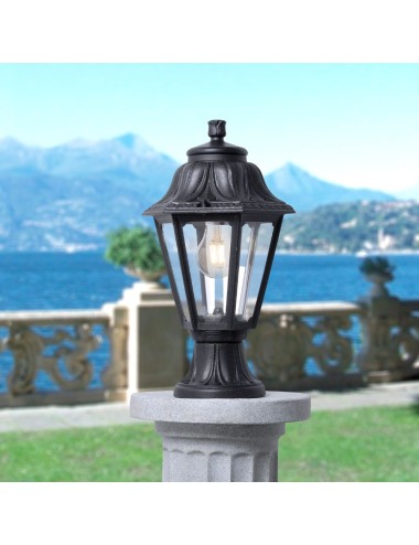 Farol sobremuro mikrolot/anna, transparente, e27, negro, ø220 x 385 mm