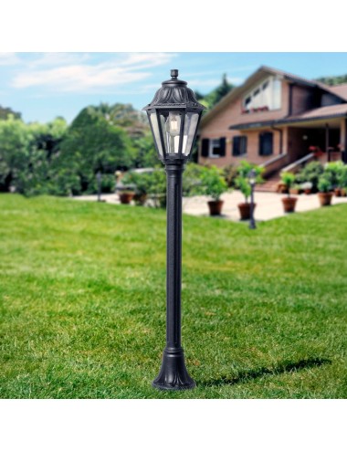 Farol baliza con poste mizar/anna, transparente, e27, negro, ø220 x 1100 mm