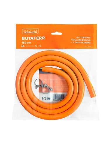 Kit tubo pvc para gas butano 1,5 m y 2 abrazaderas