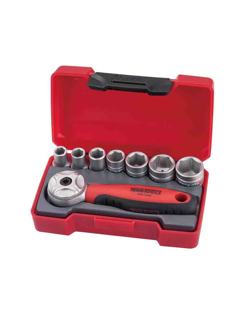 MINIJUEGO DE LLAVES DE VASO 8 PCS 1/4 IN DR Juego de mini carraca de 72 dientes + 7 vasos de 1\4" T1408