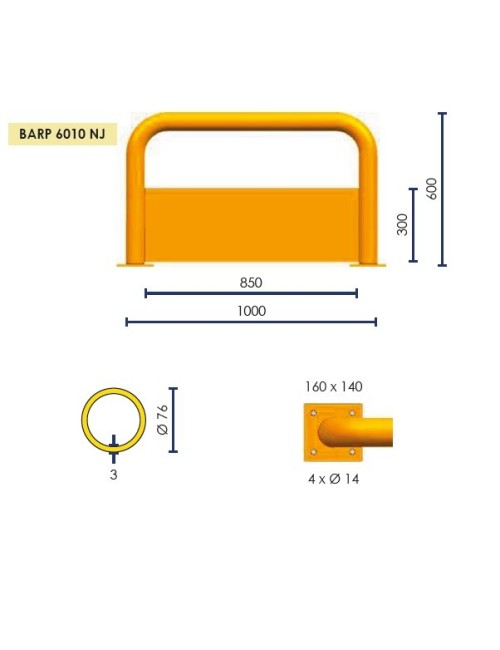 BARRERA PROTECCIÓN  BARP6010NJ C/CHAPA ANTIGOLPES - NEGRO/AMARILLO Ø76mm